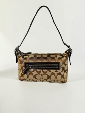 Coach Vintage Y2K Sufflette Signature Tan Canvas Mini Brown Leather Shoulder Bag